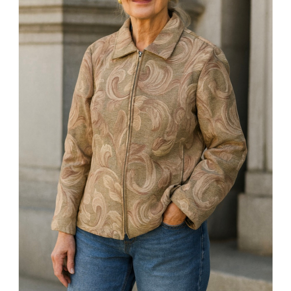 Russell Kemp Jacket Tapestry Lightweight Floral Brocade Quiet Luxury